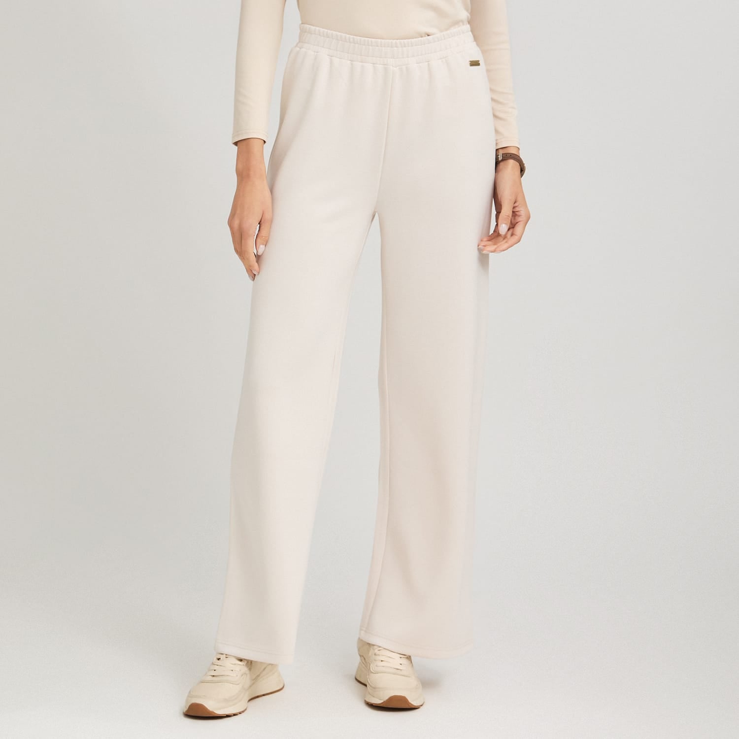 Pantalón Sport Palazzo Pretina Elasticada Beige